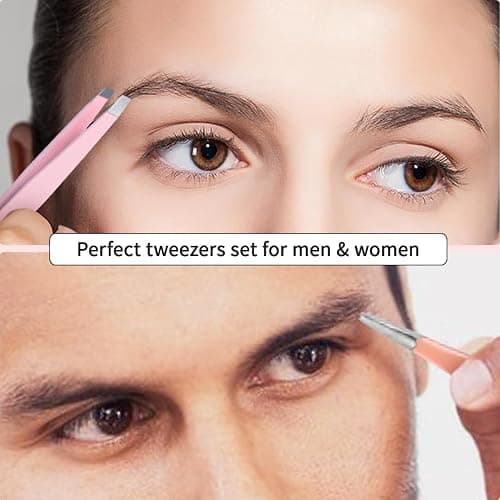 TsMADDTs 6 pcs Tweezers Set for Women, Eyebrow Tweezers with Curved Scissor for Ingrown Hair, Hair Plucking Daily Beauty Tools with Leather Travel Case thumbnail 6