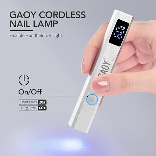 GAOY Handheld UV Light for Gel Nails with Stand, Cordless Nail Lamp, Silver | Rechargeable, LCD Display, USB, Nail Dryer, Fast Curing, Nail Fix, Travel, DIY at Home Salon, Gift for Women, Manicurist thumbnail 2