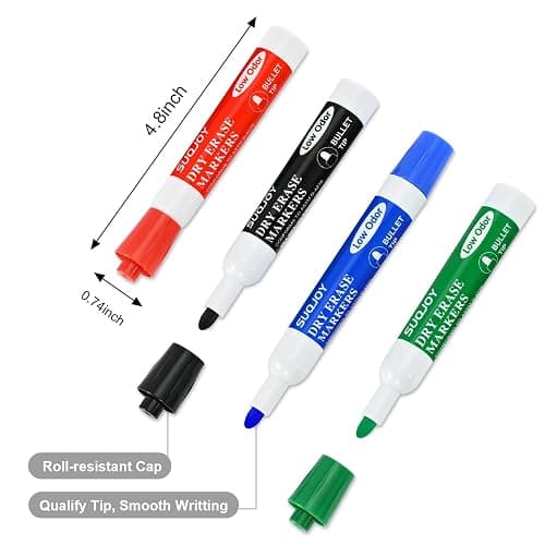 SUQJOY Dry Erase Markers, Bulletl Tip Whiteboard Markers, Low Odor Thick Dry Markers, 36 Bulk 12 Assorted Color Marker for Whiteboard, Classroom, Office & Home thumbnail 3