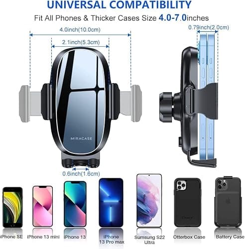 Miracase Phone Holders for Your Car with Metal Hook Clip, Air Vent Cell Phone Car Mount, Hands Free Universal Automobile Cradle Fit for iPhone Android and All Smartphones, Classic Black thumbnail 3