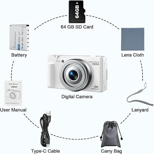 4K Digital Camera for Photography, 72MP Autofocus 2.8" 270°Flip Screen Vlogging YouTube Camera, 18X Zoom Compact Travel Cameras for Teens Beginners, 64GB Card & Battery thumbnail 8
