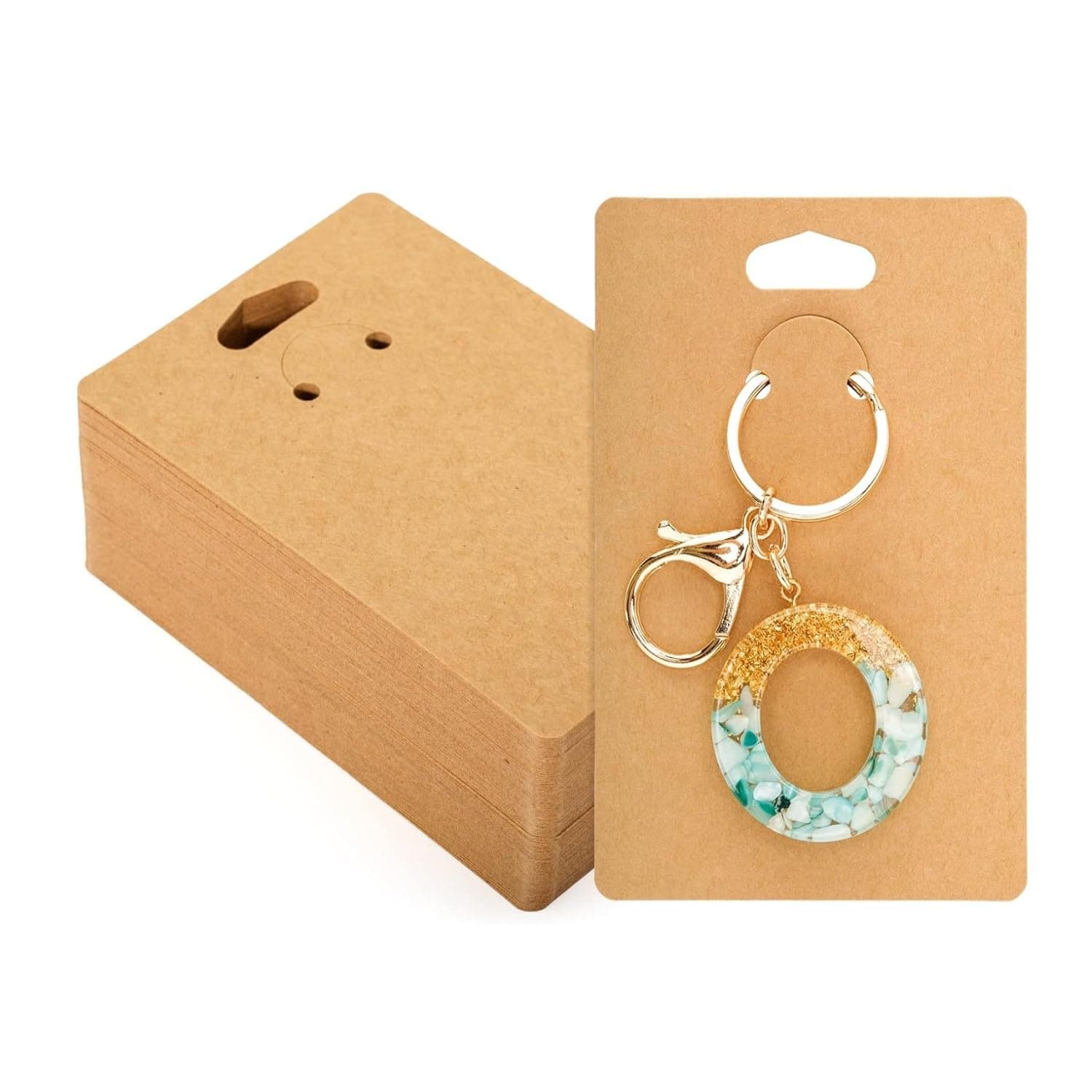 Festiko® Keychain Display Cards (Brown Kraft A, Pack of 100 Pcs, 4.7"*3.1"), Keyring Display Cards, Jewellery Display Cards - Image 1