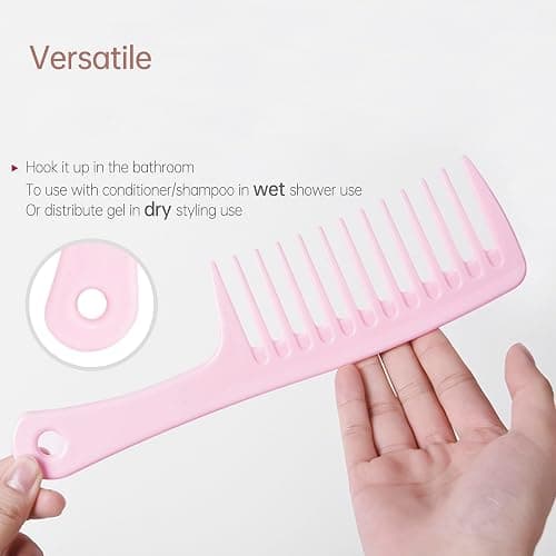 Arthaxi Wide Tooth Comb for Women Curls Styling, Pink Large Hair Comb for Wet or Dry Use in Shower, Blow Drying, Travel - Hurt-Free Brushing on All Hair Types, 1 Pack thumbnail 5
