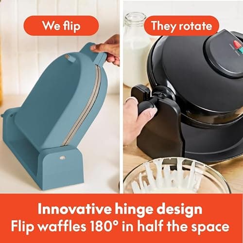 bella Flip-n-Store Waffle Maker, EverGood™ Ceramic Nonstick Coating, Fits-anywhere™ Kitchenware, Power Indicator Light & Touch Handle, 7” Wide & 1" Deep Plates, 1000 Watt, Surf thumbnail 4