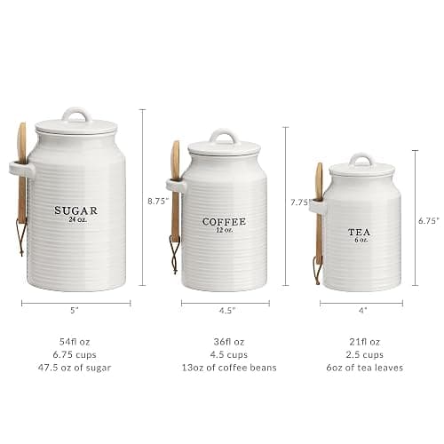 Barnyard Designs Canister Set for Kitchen Counter, Coffee Tea Sugar Container Ceramic Set, Decorative Canisters, Rustic Farmhouse Canister Jars, White (Coffee/Sugar/Tea) thumbnail 3