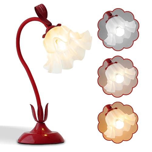 AQDZCNF Flower Table Lamp,LED Reading Light Bedside Vintage Flower Night Light,3 Colors Modes Kawaii Bedside Lamps Decor,Living Room Bedroom Room Lighting Table Lamps Home Decoration (Red) - Image 1