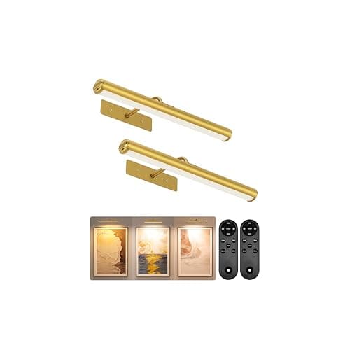 EZVALO Picture Light for Wall, 13in Wireless Rechargeable 4000mAh LED Art Light with Remote, Dimmable 3 Color Temps, Battery Operated Wall Light for Living Room, Bedroom, Gallery (Gold, 2 Pack Set) - Image 1