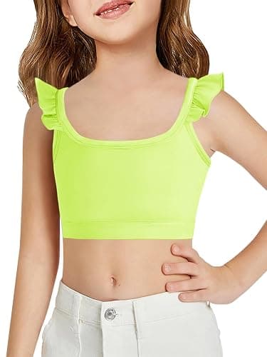 Haloumoning Girls Training Bra Kids Cute Ruffle Sports Bra Workout Yoga Bra Comfort Dance Crop Top - Image 1