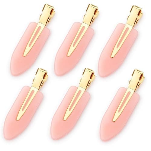 D 6 Pcs No bend Hair Clips No Crease Hair Clip Makeup Clips for Women and Girls Flat Hair Clips for Hairstyling Salon Golden Handle(Pink) - Image 1
