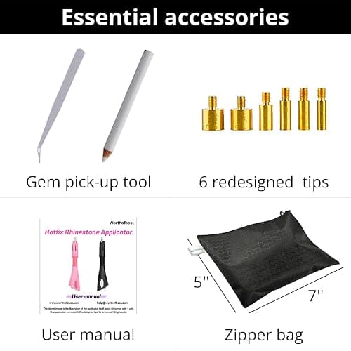 Worthofbest Hotfix Rhinestone Setter, Hot Fix Applicator Tool Bedazzler Kit with rhinestones, Kit, Hot Fixed Wand for Clothes Clothing Fabric Crafts, 5000 Pcs, AB Crystal, Clear, 3 Gems Sizes, Tips thumbnail 3