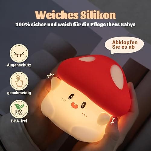 Rytinazzz Hug Mushroom Lamp, Cute Mushroom Night Light, 2 Levels Dimmable Night, LED Squishy Night Light for Kids Sleep, Rechargeable Bedside Touch Silicone Lamp, Unique Dorm Decor Gift Toy thumbnail 5