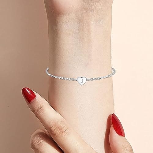 KunBead Mini Letter A-Z Initial Dainty Heart Charm Bracelets for Women Capital Name Alphabet Engraved Stainless Steel Bracelet thumbnail 4