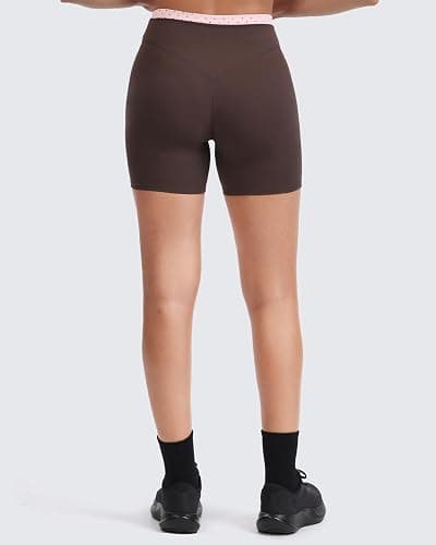 Aoxjox Women's Dual Core Biker Shorts 5"/6" | dual-layer waistband, contrast-color design, high-waisted gym shorts, 4-way stretch, moisture-wicking, workout yoga running thumbnail 4