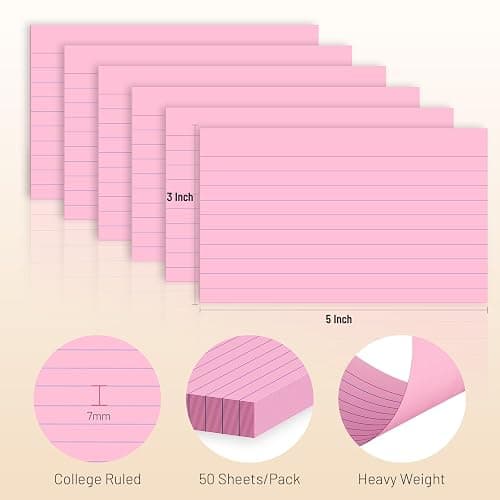300 Count Index Cards 3 x 5 Inch Ruled Pink Index Cards, Flash Cards College Ruled for Office School Supplies and Home Organization, Durable Study To Do List Note Cards with Ruled Lines thumbnail 2