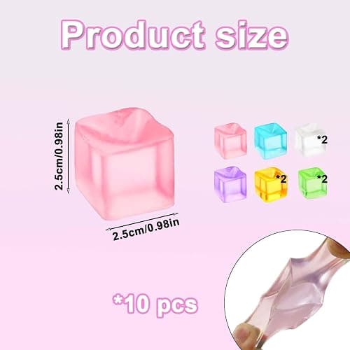10 Pcs Squishy cube, Ice cube squishy, Stress Cube Stress-Relieving Little Thing for Family or Friend Gift Party(Purple Blue Orange Green Pink Transparent White) thumbnail 3