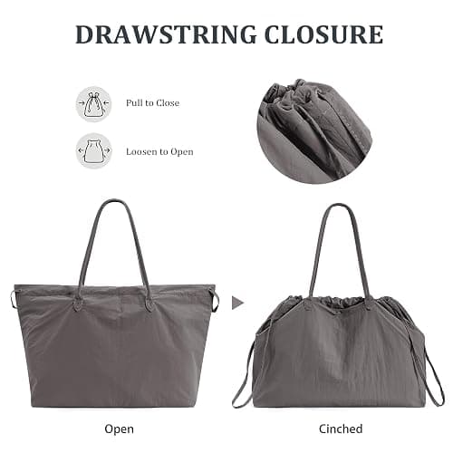 Cohawk Nylon Tote Bag for Women Versatile Drawstring Shoulder Bag Work Travel Tote Handbag with Easy Carry Handles thumbnail 4