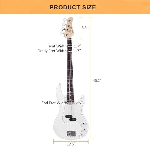 GLARRY Full Size Electric Bass Guitar Beginner Kit 4 String Exquisite Basswood Bass with 20W AMP, Cable, Strap, Bag and Accessories (White, 39"Right Handed) thumbnail 3