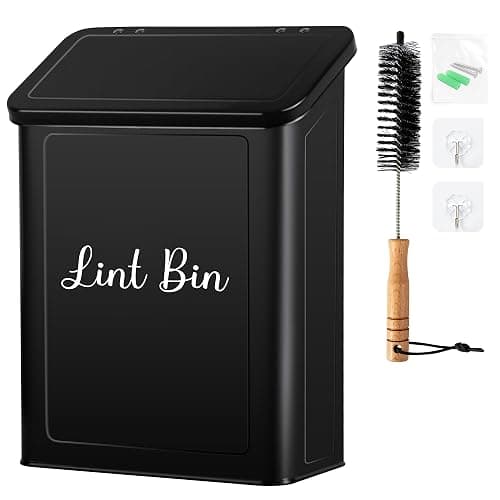 Candco Metal Magnetic Lint Bin for Laundry Room, Wall Mounted Laundry Lint Bin with Lid & Lint Brush, Modern Farmhouse Laundry Room Decor - Image 1