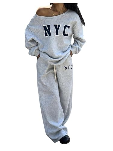 SOLY HUX Women's sweatsuits fall clothes off the shoulder graphic sweatshirt baggy sweatpants outfits 2 piece set - Image 1