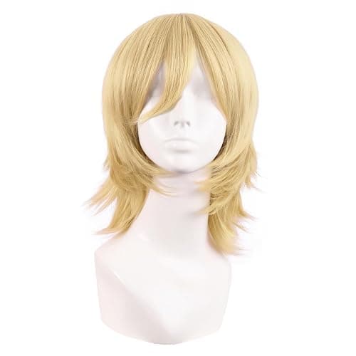MapofBeauty 14 Inch/35 cm Short Cosplay Wolf Tail Synthetic Side Bangs Party Wig (Mixed Golden) - Image 1