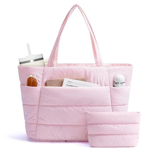 Narwey Nylon Puffer Tote Bag for Women, Puffy Work Nurse Teacher Tote Bag, Quilted Shoulder Bag for Travel, Gym, Gifts - Image 1