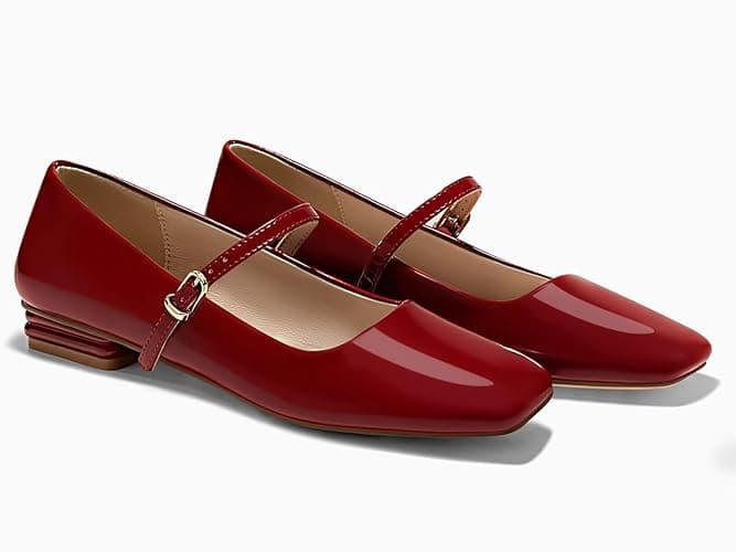 Coutgo Women's Mary Jane Flats Closed Square Toe Ballet Flat Dressy Comfortable Slip on Shoes thumbnail 7