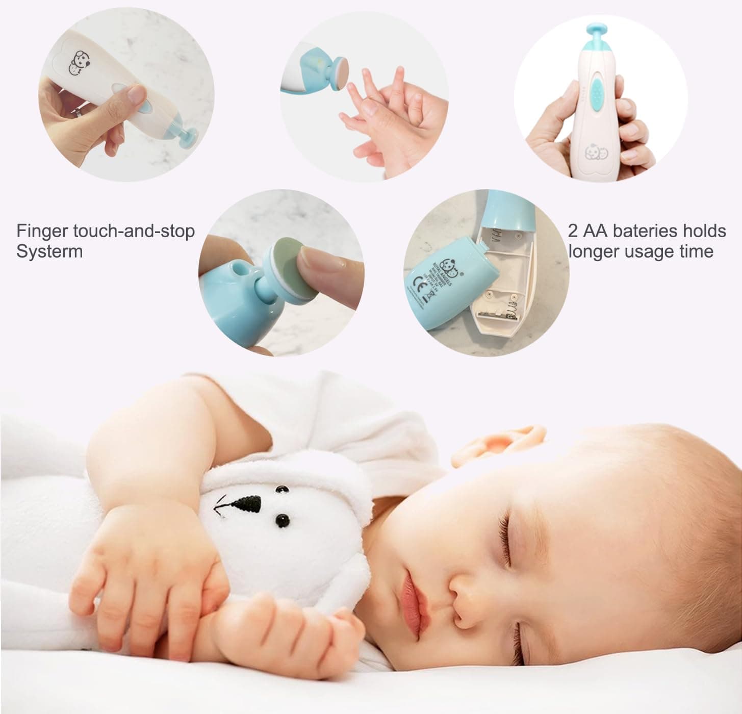 Royal Angels Upgraded 6 in 1 Baby Nail Trimmer with Labeled Case, 4 Colored Pads for Newborns to Toddlers, Whisper Quiet Electric Nail File with LED Light, Safe Manicure Set for Families (Babyblue) thumbnail 8