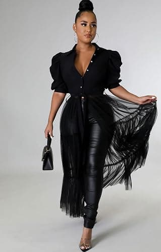 Ekaliy Women Sexy Short Sleeve Bodycon High Low Asymmetrical Ruffle Tunics Blouse Shirt Top Dress thumbnail 3
