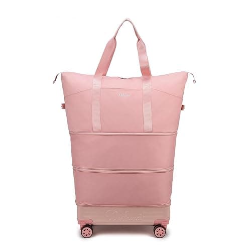 Rolling Duffle Bag with Wheels and Handle, Expandable Foldable Carry On Luggage with Removable Wheels, Personal Item Travel Bag, Lightweight Duffel Tote for Gym Hospital Weekender (Blush Pink) thumbnail 7