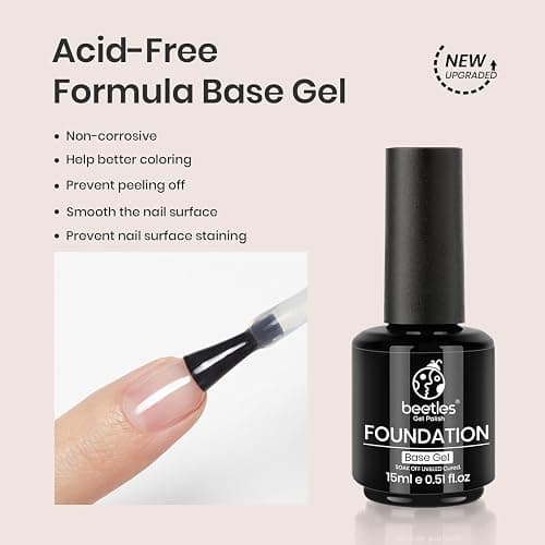 beetles Gel Polish 2Pcs 15ml No Wipe Gel Top and Base Coat, Shine & Glossy Finish Long Lasting Soak Off UV Gel Nail Polish Set Manicure Care Gifts for Girls Women-001 thumbnail 4