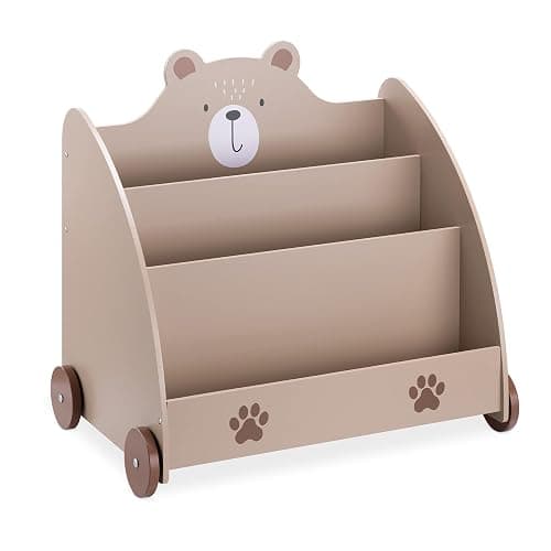 Navaris Bücherregal für Kinder - Kinderzimmer Regal für Bücher und Spielzeug aus Holz - 60 x 58 x 40 cm - Buchregal mit Rollen - Organizer Braun Bär - Image 1