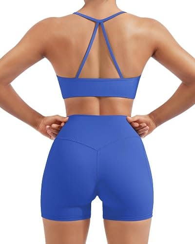 SUUKSESS Women 2 Piece Workout Sets Padded Halter Sports Bras High Waisted Biker Shorts with Pockets - Image 1