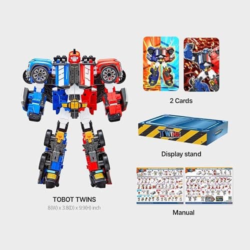 New TOBOT, TOBOT Twins, Youngtoys Transforming Collectible Vehicle to Robot, Heroes Animation Character Toys for Kids 4 and up Transform Toys Cars, Large Size Integration 10-inch thumbnail 8