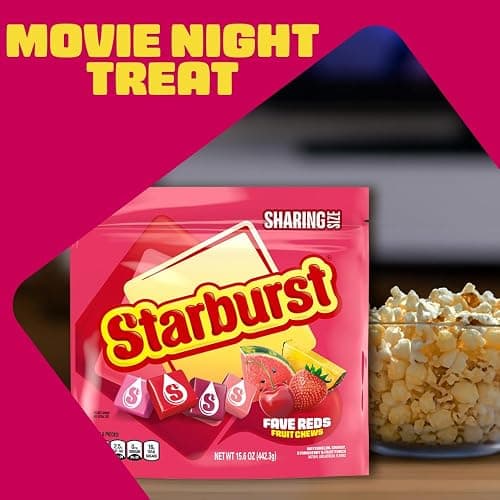 STARBURST FaveREDS Fruit Chews Candy, Chewy Candy, 15.6 oz Sharing Size Bag | Soft red fruit chews in a sharing bag, a natural fit for anytime snacking, party favors and road trips, lunch box thumbnail 7