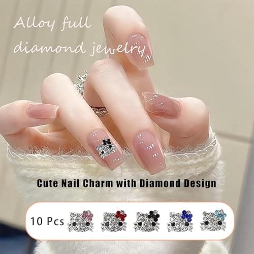 6 Sheets Cute Cat Nail Stickers and 40Pcs Cartoon Red Pink Cat Nail Charms Set Kawaii Cat Heart Letter Nail Art Decals Charms for Women DIY Party Nail Decoration Accessories thumbnail 3