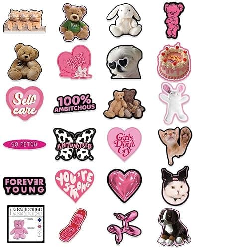 Stickers Aesthetic Waterproof Laptop Stickers Decals for Water Bottle Vintage Scrapbook Stickers for Journals Supplies Journal Planners (Pink-Black 2) - pink-black 2 thumbnail 5
