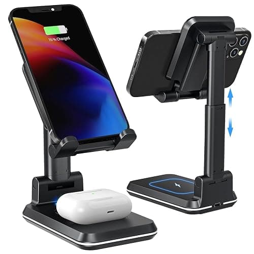 Tiluza Wireless Charger, 2 in 1 Dual Wireless Charging Stand, Adjustable Phone Holder for Desk 10W Qi Fast Charger Compatible with iPhone 14/13/12/11/Pro/Xs/Max/XR/X AirPods, Samsung S23/S22 - Image 1