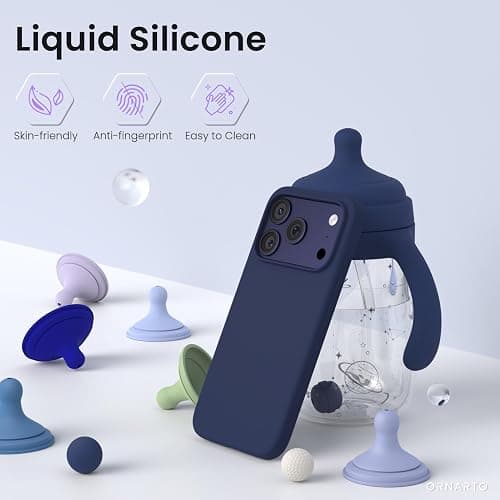 ORNARTO Compatible with iPhone 17 Pro Case 6.3", Slim Liquid Silicone 4 Layers Full Covered Soft Gel Rubber Shockproof Cover, Protective Phone Case for iPhone 17 Pro-Navy Blue thumbnail 3