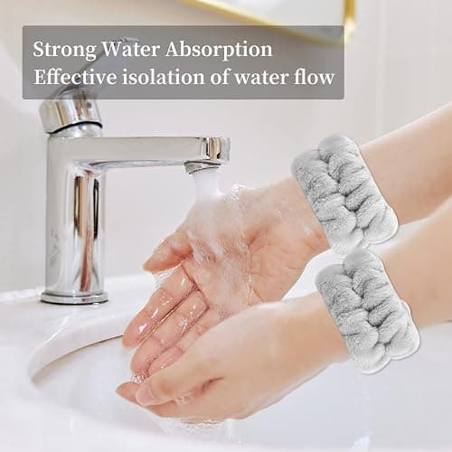 SLNZAPTY 12 PCS Face Wash Headband Wristband Set for Women Girls, Soft Microfiber Facial Spa Hair Wraps Makeup Skincare Bath Headbands Wrist Bands for Washing Face（White, Pink, Gray, Black） - White, Pink, Gray, Black thumbnail 5