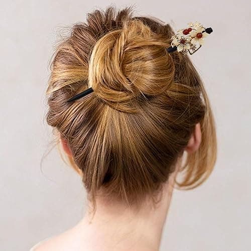 Arvintas 4 PACK Japanese Chinese Wooden Hair Stick, Hairpin with 4 Different Flower Styles, Retro Wooden Hair Accessories for Women Girls thumbnail 7