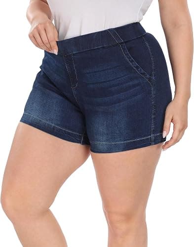 HDE Women's Plus Size Jean Shorts High Waisted Stretch Denim Pull On Shorts thumbnail 3