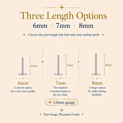 VerveVanguard 2 Star Styles & 3 Post Lengths, 14K Gold Filled Flat Back Piercing Set, 4-Point & 8-Point CZ Studs, 18G 6mm 7mm 8mm Jewelry for Ear Nose Lip with Gripper Tool & Insertion Pin thumbnail 3