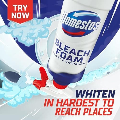 Domestos Mint Boost Bleach Foam sprays upside down for a sparkling clean even in the hardest-to-reach places 450 ml thumbnail 4