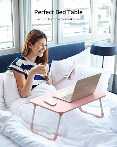 Ruxury Folding Lap Desk Laptop Stand Bed Desk Table Tray, Breakfast Serving Tray, Portable & Lightweight Mini Table for Sofa Couch Floor - - Pink thumbnail 4