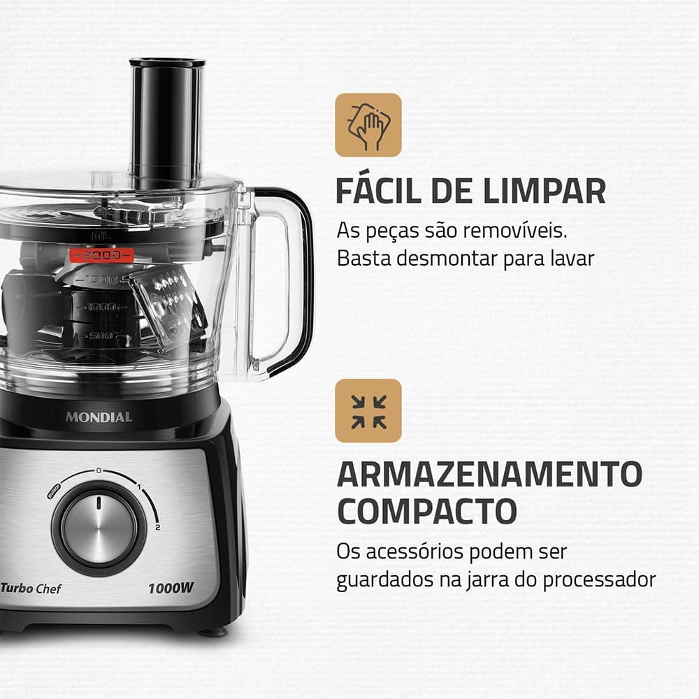 MONDIAL Multiprocessador Turbo Chef 5 em 1, Preto, 1000W, 110V - MPN-01-B thumbnail 7