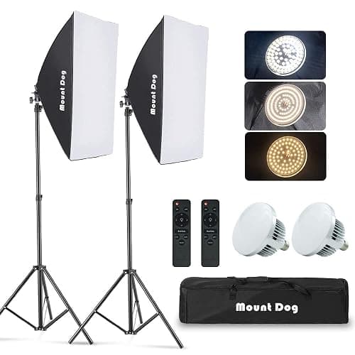 MOUNTDOG Softbox Lighting Kit Studio Photography Continuous Lights Softbox with Dimmable LED 3 Colors Bulbs (85W/2700-6400K), Remote Control and Adjustable Stand for Portraits Photo Video YouTube - Image 1