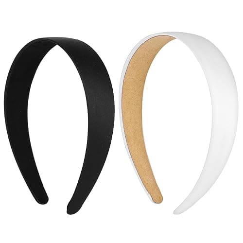 WLLHYF 2 Pieces Satin Headbands 1 Inch Wide Hard Head Band Fashion Solid Headband Anti-slip Plain Hair Bands Diy Hair Accessories for Women Girls Halloween Christmas Valentine's Day - Image 1