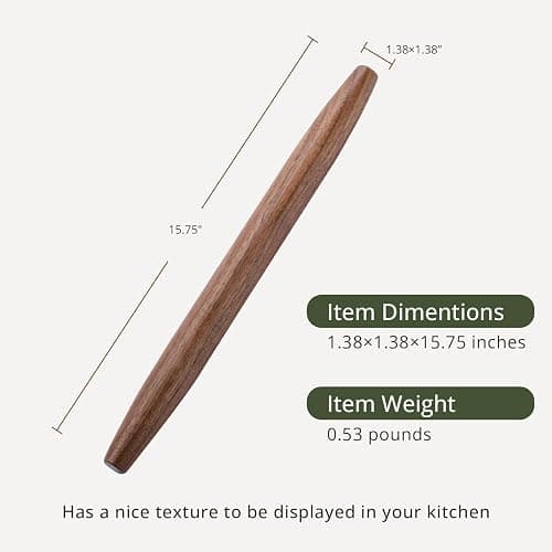 Muso Wood Decorative French Rolling Pins for Baking,Wooden Rolling Pin,Pastry Pizza Dough Roller (Walnut 15-3/4 Inch) thumbnail 2