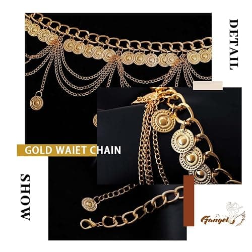 Gangel Gold Waist Chain Layered Coins Belly Chains Adjustable Chain Belts Party Dance Waist Accessories for Women thumbnail 3