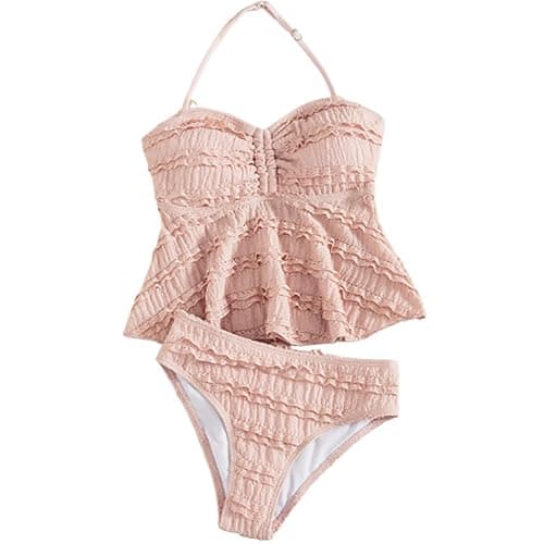Teen Girls Swimsuit Tiered Flounce Bathing Suit Hanging Neck Bikini Sets Sporty Beach Teen Outfits for Pool Vacation - Image 1
